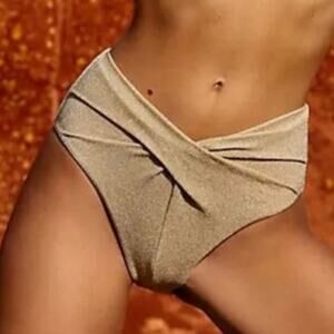 Free People Beach Riot Zurie Gild Shimmer Twist High Waist Bikini Bottom Small